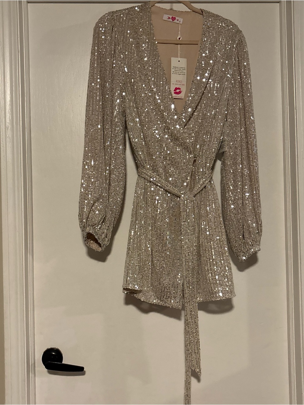 Buddy Love Champagne Sequin Wrap Mini Dress